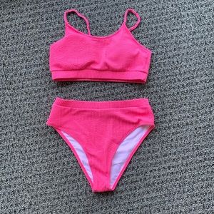 Hot pink 2 piece swimsuit high waisted